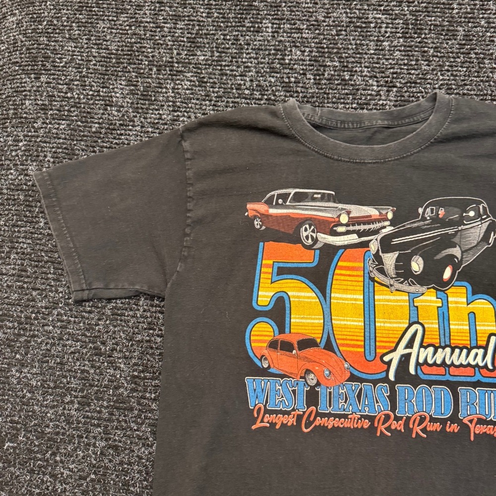West Texas Rod Run 50th Annual Graphic T-Shirt Black Vintage Car Hot Rod Mens M - Picture 8 of 9